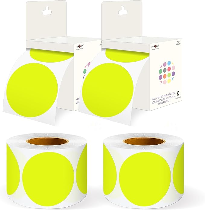 PARLAIM 3" Diameter Round Fluorescent Yellow Color Coding Sticker, 4 Rolls by PARLAIM