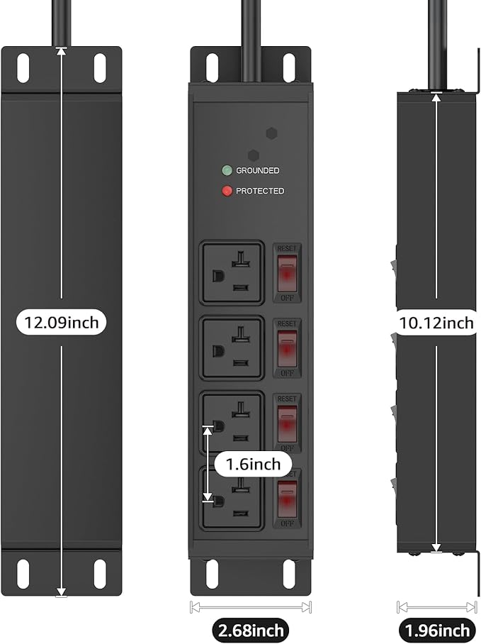 CCCEI Heavy Duty Surge Protector Power Strip 20 Amp Individual Switches. 4FT 12 - Image 7