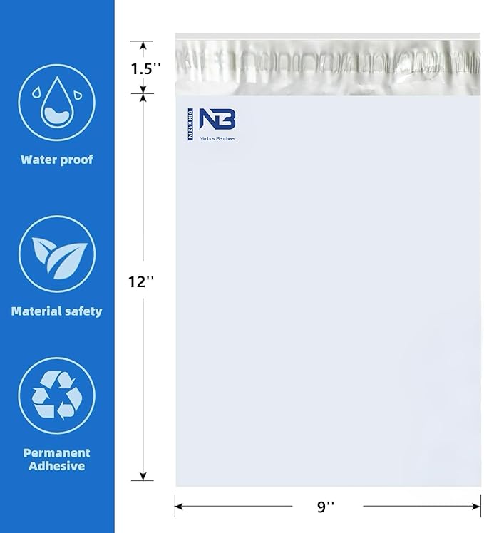 NB 9x12 Inch – 1000 Pcs White Poly Mailers Strong Adhesive Self-Seal Shipping - Image 2