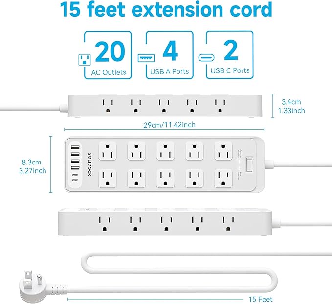 Power Strip Surge Protector Flat Plug - Image 6