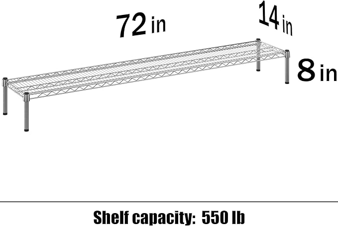 14" Deep x 72" Wide x 8" Height 1-Tier Wire Shelving Kit | NSF Commercial - Image 3