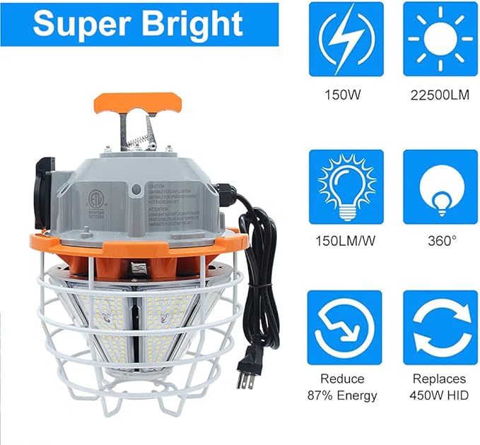 150W LED Temporary Work Light Fixture 110V-277V 25000ML 5000K Light Daylight - Image 6