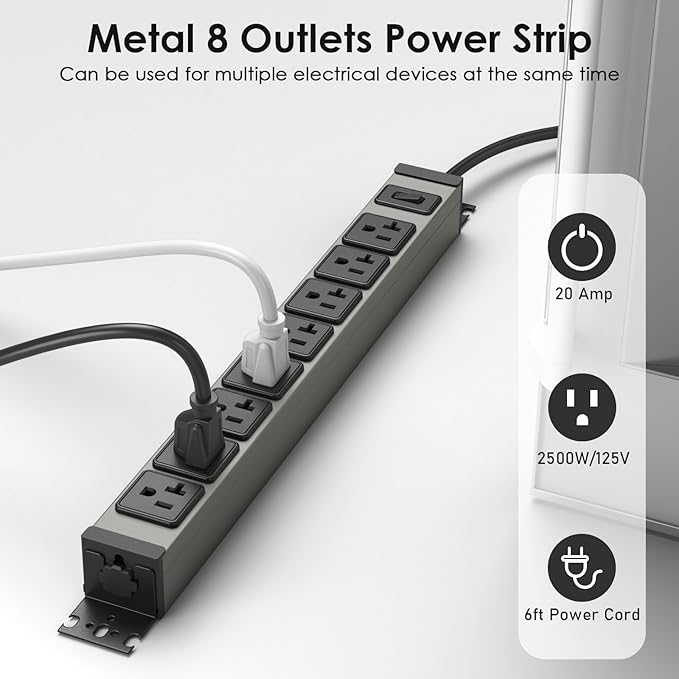 JUNNUJ Heavy Duty Power Strip Wall Mount, Magnetic Power Strip, 20 Amp Surge - Image 3