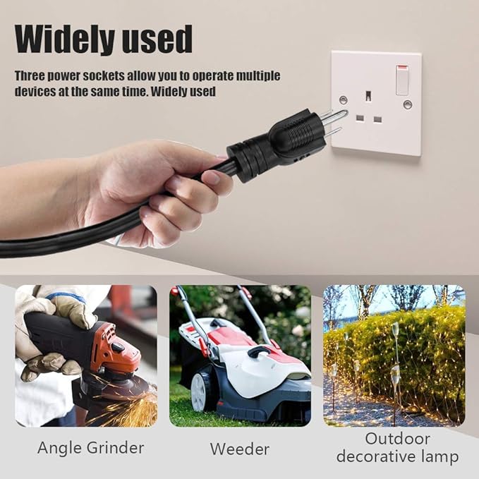 50FT 12/3 Outdoor Extension Cord, Heavy Duty 3-Outlet SJTW Indoor/Outdoor - Image 4