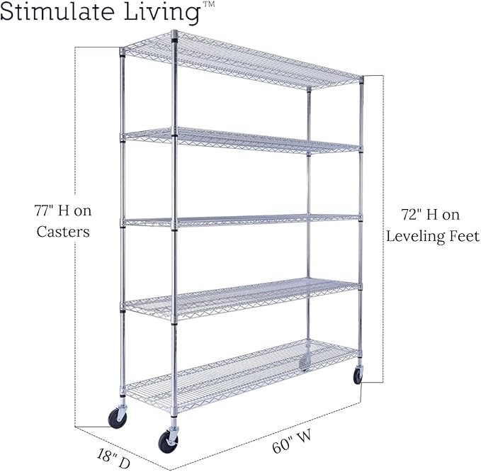 60"x18"x72" PRIME HEAVY DUTY Chrome 5-Tier Wire Shelving 4000 LBS MAX Capacity - Image 2