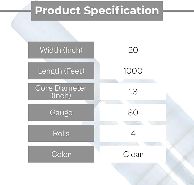 PSBM 4 Rolls 20 Inch x 1000 Feet 80 Gauge Stretch Film/Wrap - Image 3