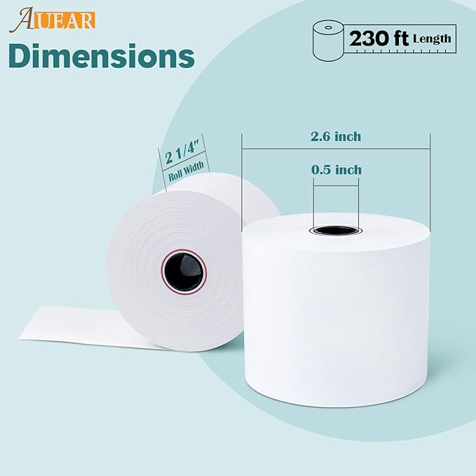 AUEAR, Thermal Cash Register POS Paper Rolls, 2 1/4" x 230' - Image 2