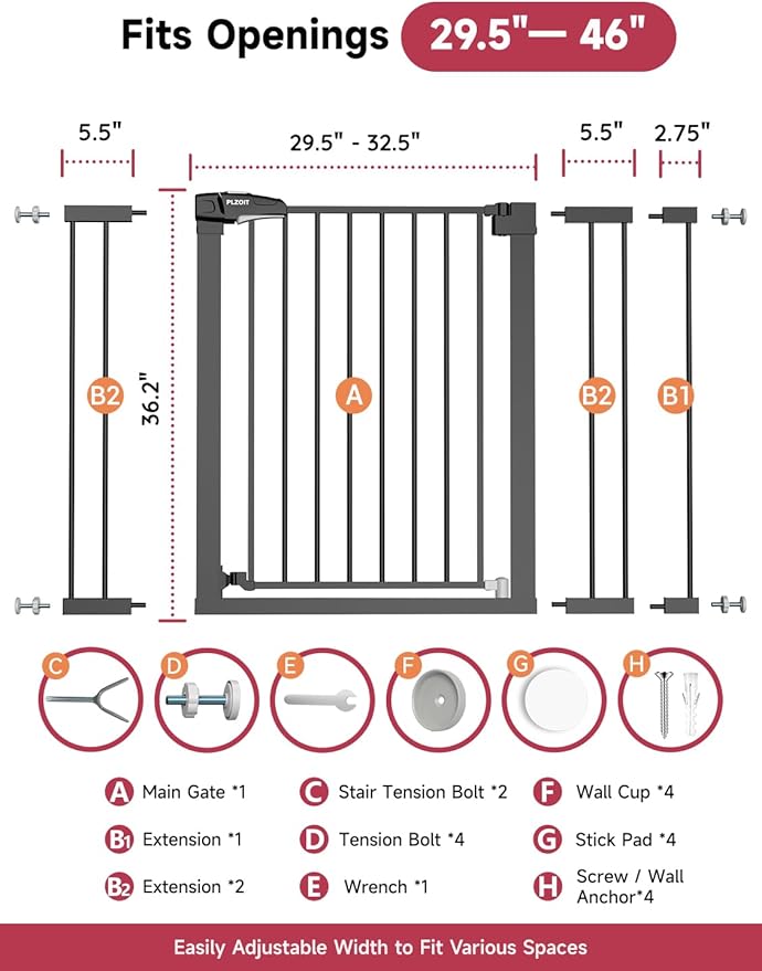 36.2" Extra Tall Baby Gate for Stairs, 29.5-46" Wide Dog Gate for Doorways - Image 7