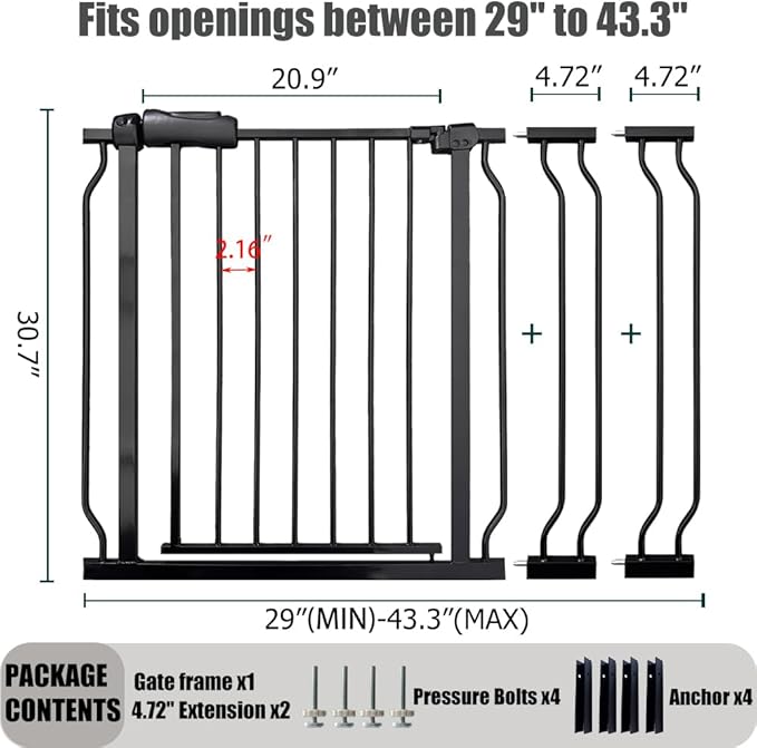 Expandable Baby & Dog Gate 38.5-43.3 Inch, Tension Mounted Indoor Safety Gate - Image 2