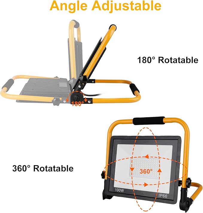 T-SUN 100W LED Work Light, Outdoor Waterproof Flood Light, Adjustable Portable - Image 4