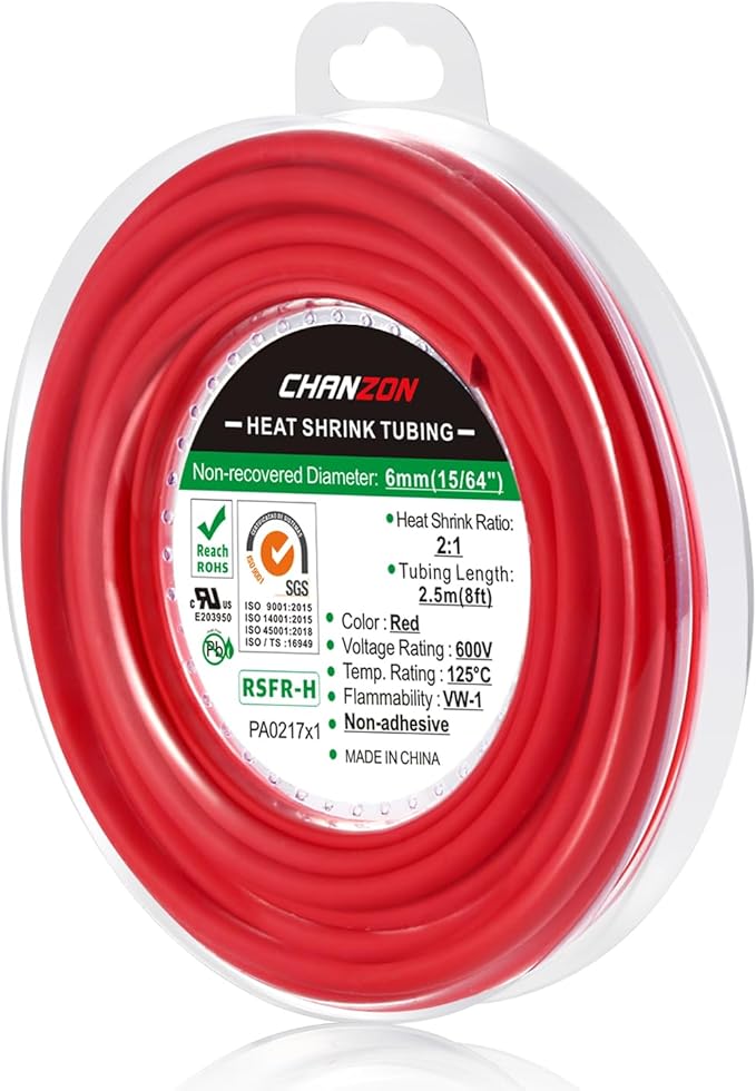 Chanzon 2:1 Ratio 1/4" Heat Shrink Tubing 8Ft Roll Red Polyolefin Sleeving Wrap by Chanzon