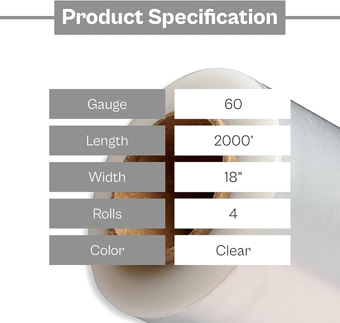 PSBM 4 Rolls 18 Inch x 2000 Feet 60 Gauge Stretch Film/Wrap, Heavy Duty - Image 2
