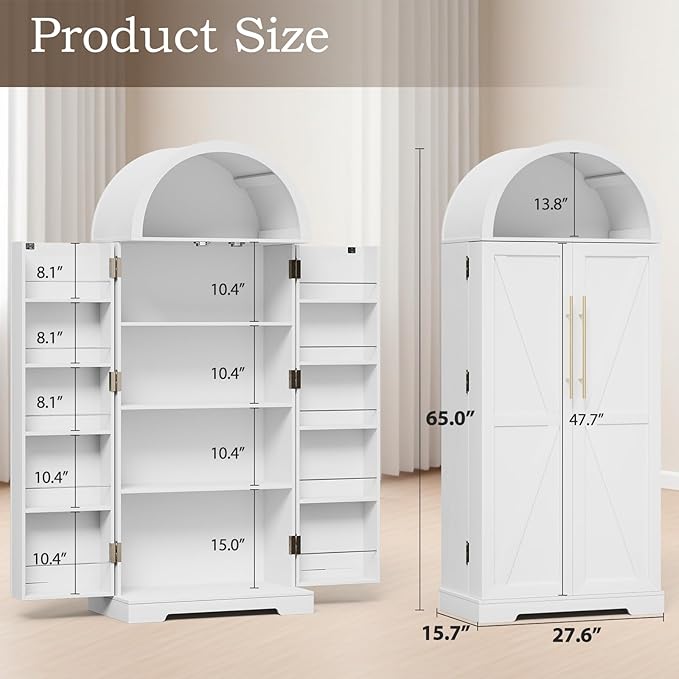 65" H Arched Kitchen Pantry Cabinet, Modern Farmhouse Storage Cupboard - Image 2