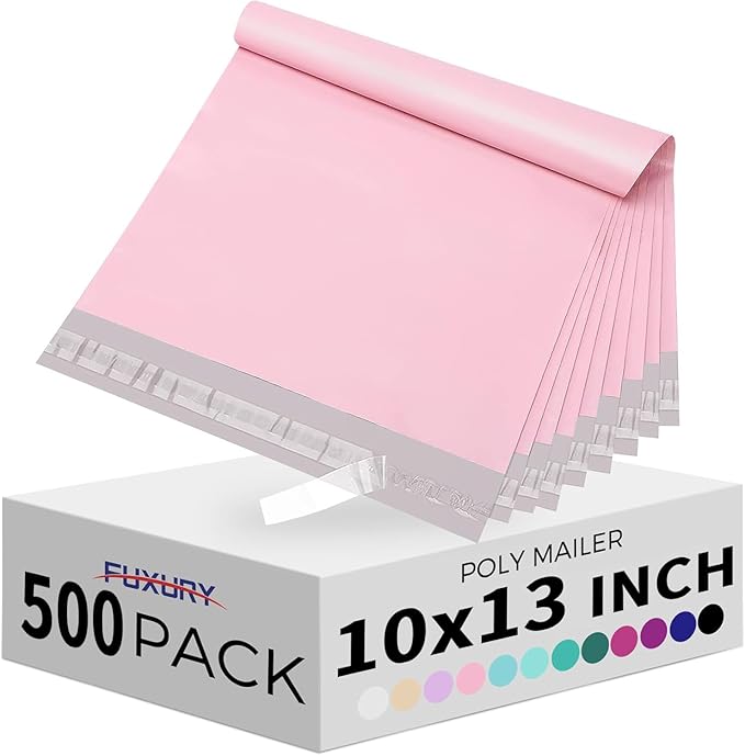 Fuxury Pink Poly Mailers 10x13 Inch 500pcs, Heavy Duty Shipping Bags Bulk by Fuxury