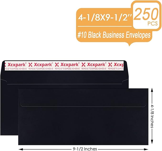 250 PCS #10 Black Self Seal Kraft 4-1/8 x 9-1/2 inches Security Envelopes - Image 2