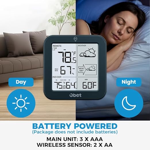 Indoor Outdoor Thermometer Wireless Weather Station, Battery Powered Inside - Image 5