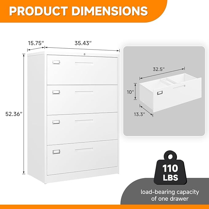 File Cabinet 4 Drawer, Lateral Filing Cabinet - Image 3
