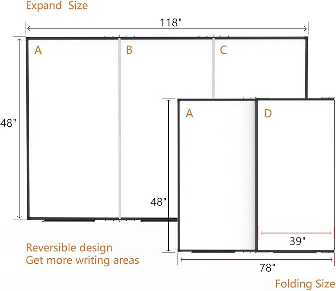 Large White Board for Wall, Magnetic Dry Erase Whiteboard, Foldable 118x48 - Image 3