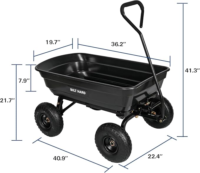 BILT HARD 600 lbs Poly Garden Dump Cart - Image 6
