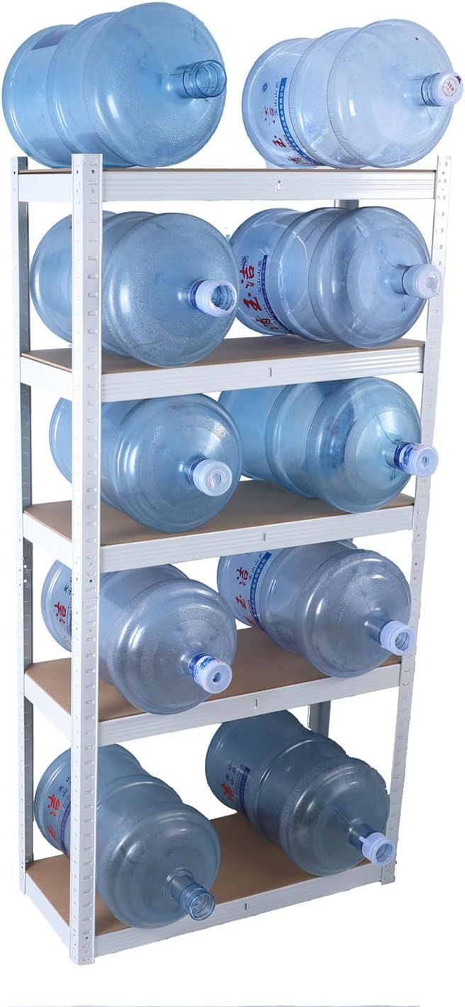 5-Tier Laminated White Metal Shelving Unit, Adjustable Heavy Duty Storage Rack - Image 4