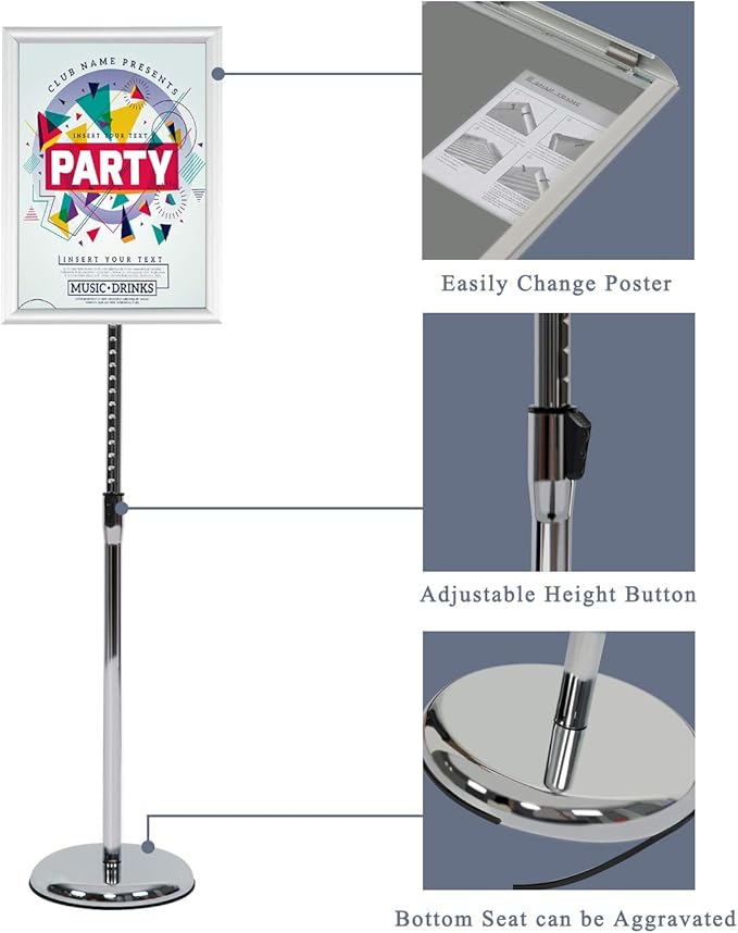Pedestal Poster Stand, Adjustable Aluminum 11 x 17 Floor Standing Holder - Image 4