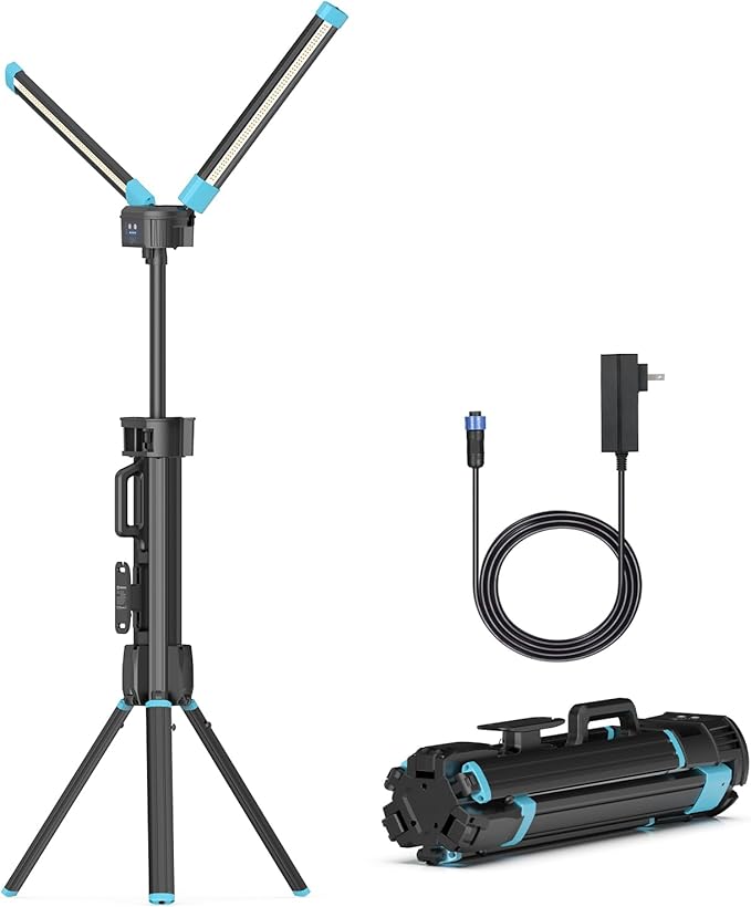 10000 Lumen Work Light with Stand, GoGonova 87'' Rechargeable Dual Power Source by GoGonova