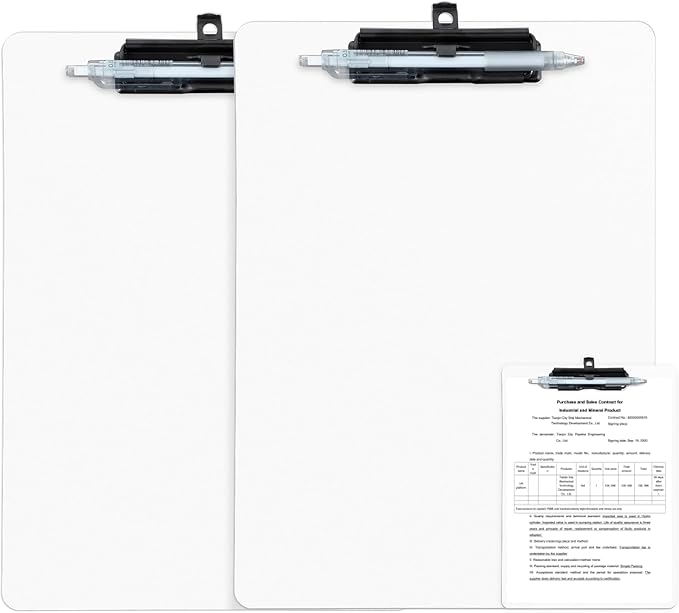 White Clipboard with Pen Holder, 2 Pack Plastic Clipboard with Low Profile by FRETONBA