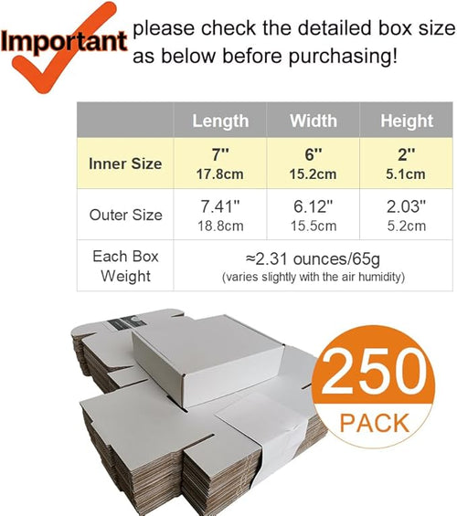 250 Pack 7x6x2'' Small Shipping Boxes, Corrugated Cardboard Mailers - Image 2