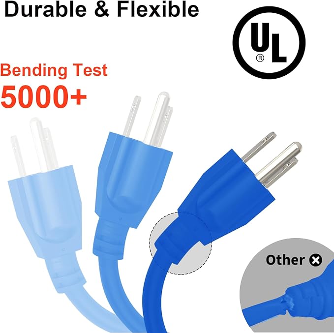 Outdoor Extension Cord Waterproof 50 FT, Flexible 100% Copper 3 Prong Extension - Image 3
