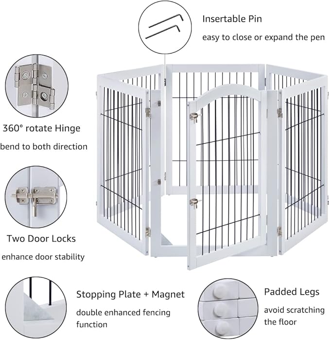 unipaws 144" Extra Wide Dog Gate and Pet Playpen, Free Standing Tall Dog Fence - Image 4
