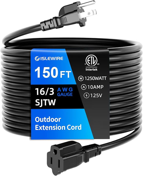 150 FT Outdoor Extension Cord Waterproof, 3-Prong Power Cord, 16 AWG SJTW by ISLEWIRE