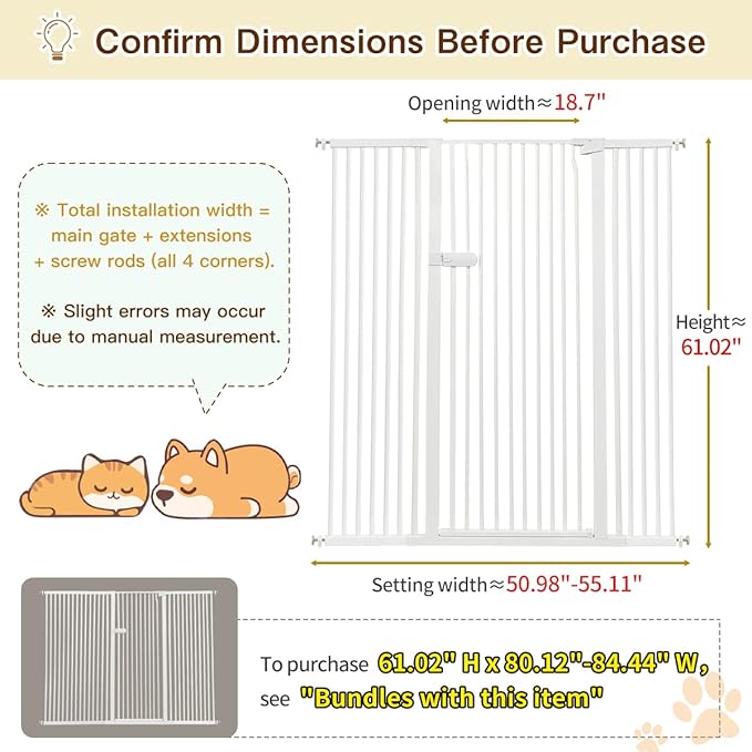 Lumizone Extra Tall Cat Gate 61.02" High Pressure Mounted Extra Wide 2025 New - Image 2