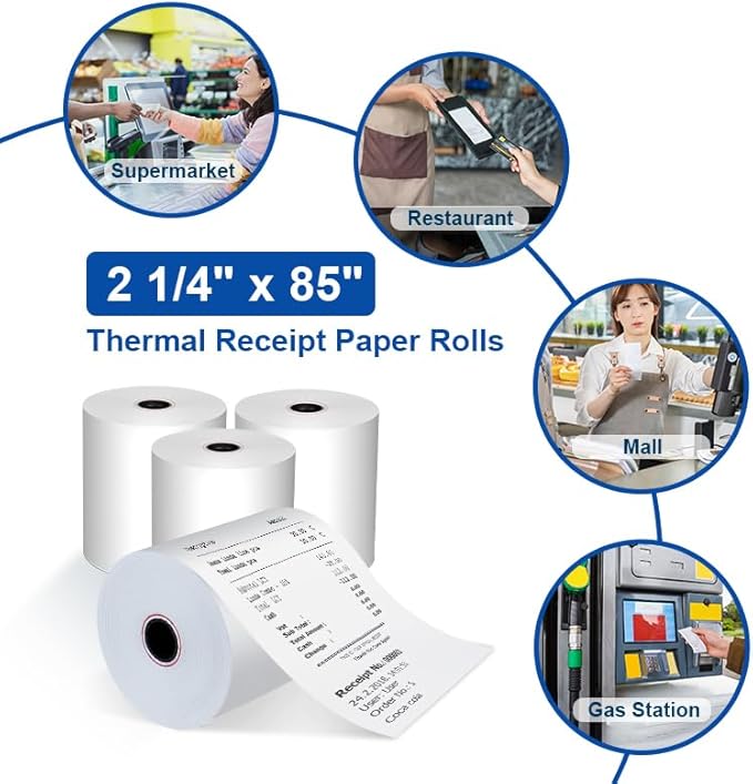 2 1/4" x 85' BPA-Free Thermal Receipt Paper Rolls 50 Rolls - Image 2