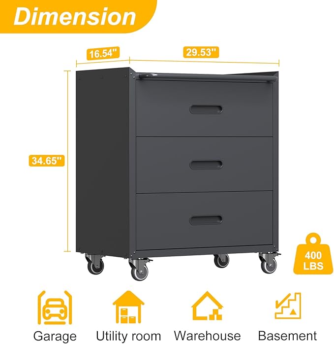 3 Drawers Metal Tool Storage Cabinet - Image 3