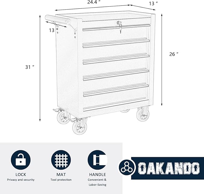 5-Drawer Metal Rolling Tool Chest - Image 2