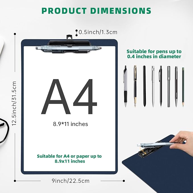 Blue Clipboard with Pen Holder, 2 Pack Plastic Clipboard with Low Profile Metal - Image 2