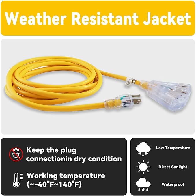EP 50 Ft 12 Gauge Heavy Duty Extension Cord, 15A 125V 1875W, 3 Outlet - Image 5