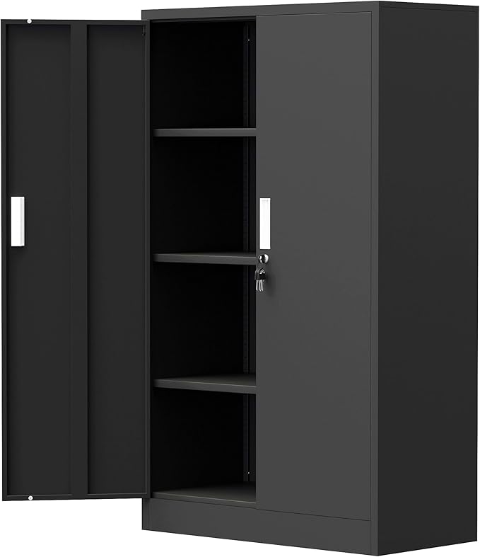 Metal Storage Cabinet with Locking Doors and 3 Adjustable Shelves, Lockable by JINKERFURNITURE
