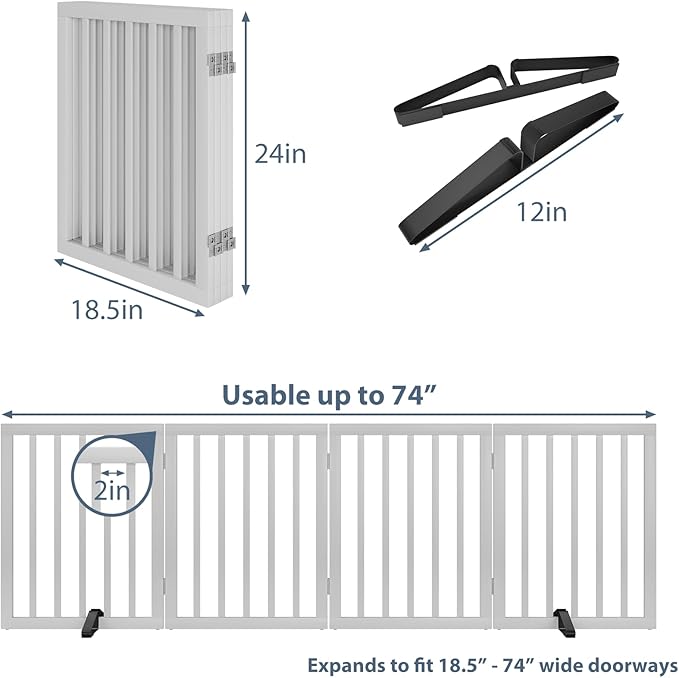 Wooden Dog Gate Freestanding Foldable Pet Gate 4 Panel Fully Assembled Dog Gates - Image 6