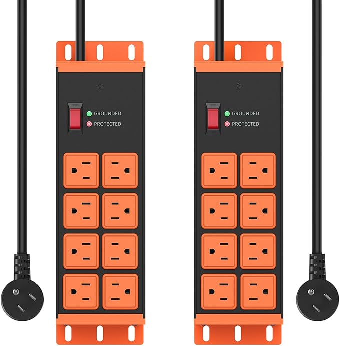 2 Pack Heavy Duty Power Strip 8 Outlets, Work Shop Outlet Strip Surge Protector by HHSOET