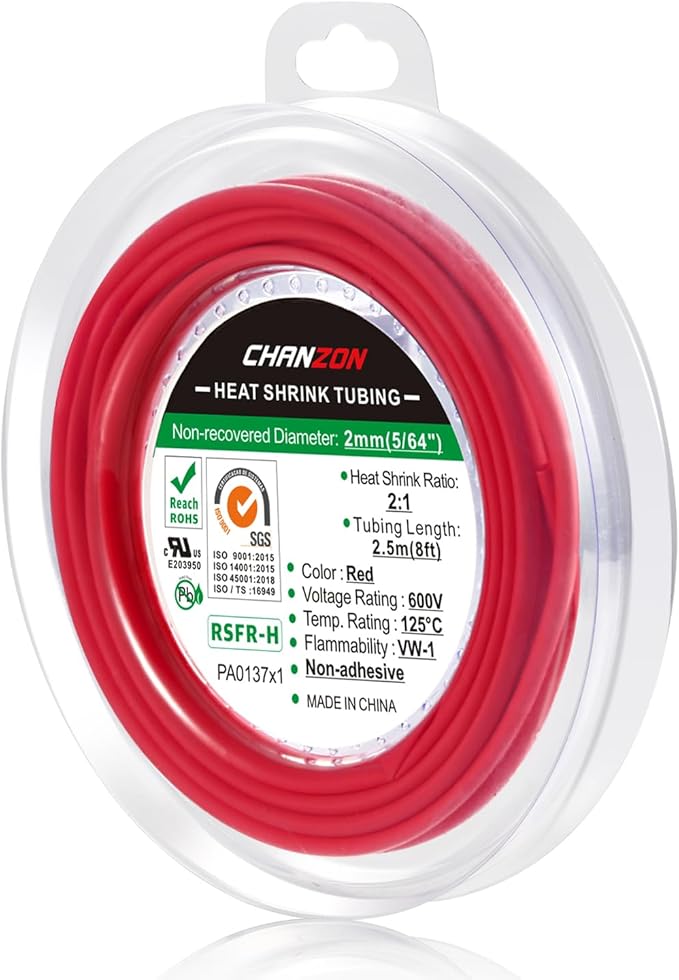 Chanzon 2:1 Ratio 5/64" Heat Shrink Tubing 8Ft Roll Red Polyolefin Sleeving by Chanzon