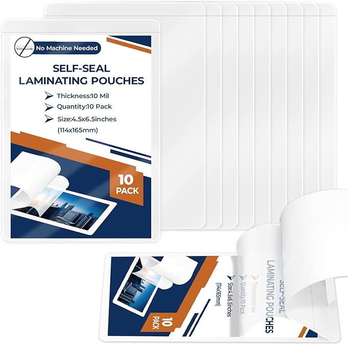 10 Pack 10 Mil 4"x6" Self Sealing Laminating Pouches Self Adhesive Lamination by Unknown