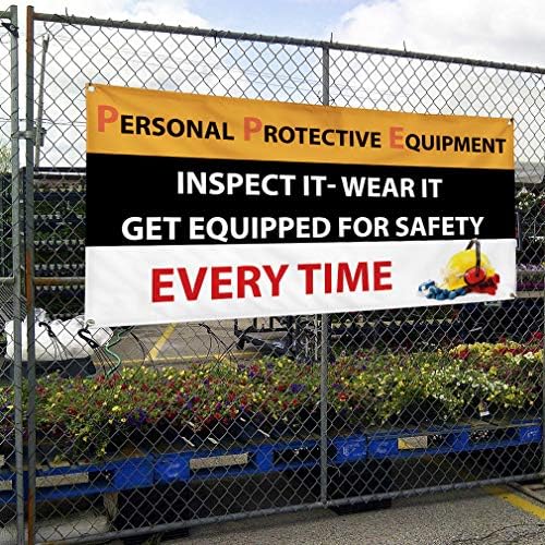 Vinyl Banner Multiple Sizes Personal Protective Equipment Safety Industrial & Craft Outdoor Weatherproof Industrial Yard Signs Black 10 Grommets 60x144Inches - Image 4