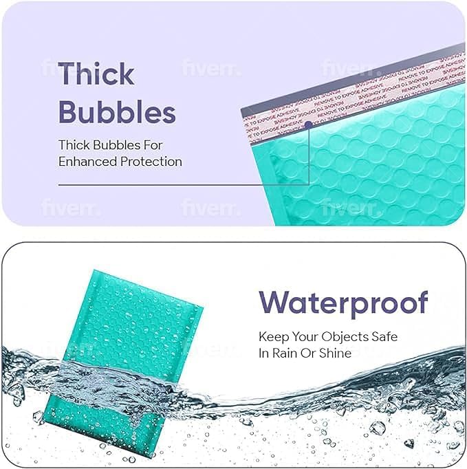 Teal Small Bubble Mailers 4x8 Inch #000 | Thick Padded Poly Mailer Envelopes | - Image 3