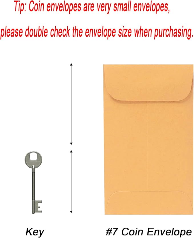 200PCS #7 Coin Envelopes 3.5x6.5 inches Brown Kraft Envelopes Classic Small - Image 2