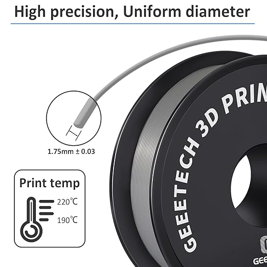 Geeetech Silver Filament, PLA Filament 1.75mm 1kg Spool, Dimensional Accuracy - Image 3