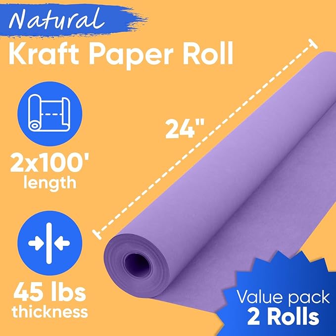24" x 1200" Lilac Kraft Paper Roll, 45 lbs Thickness, Made in USA Colored Craft - Image 3