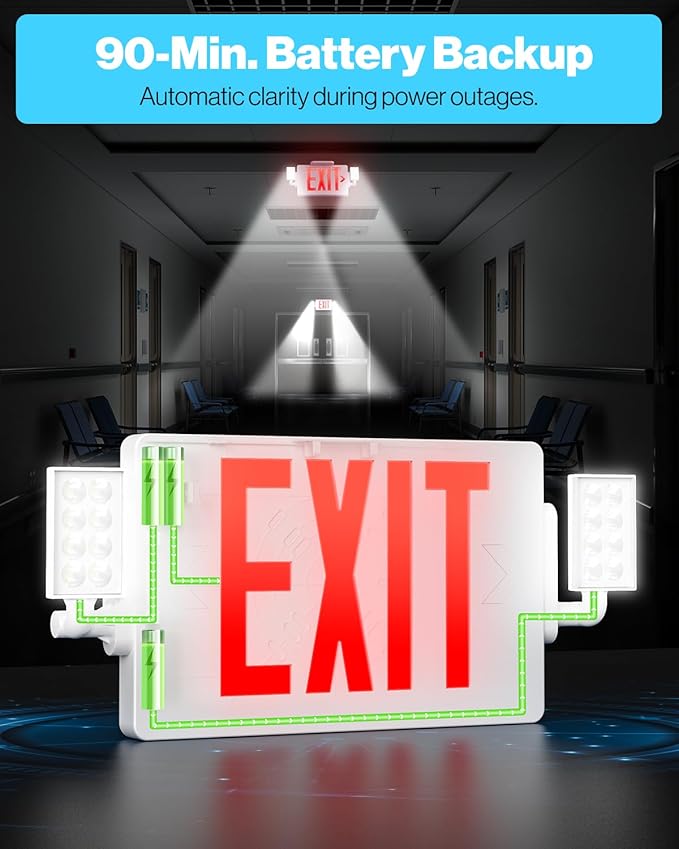 Sunco Exit Signs With Emergency Lights, Two Adjustable LED Lights With Backup - Image 4