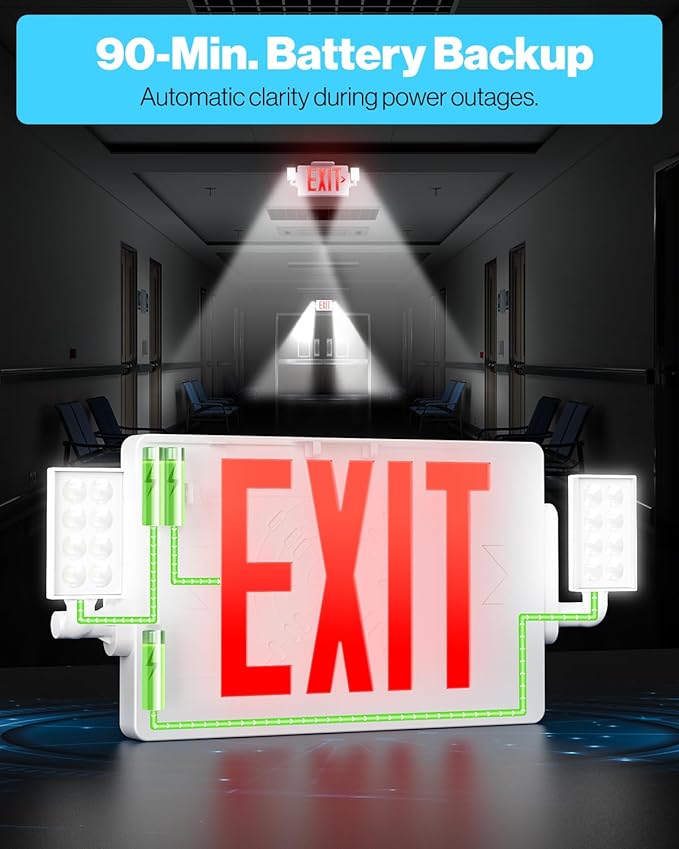 Sunco Exit Signs With Emergency Lights, Two Adjustable LED Lights With Backup - Image 4