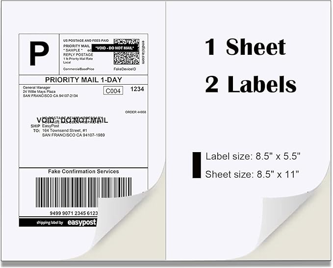 Half Sheet Laser/Ink Jet Shipping Labels UPS FedEx Address Labels by BESTEASYLABELPRINTER